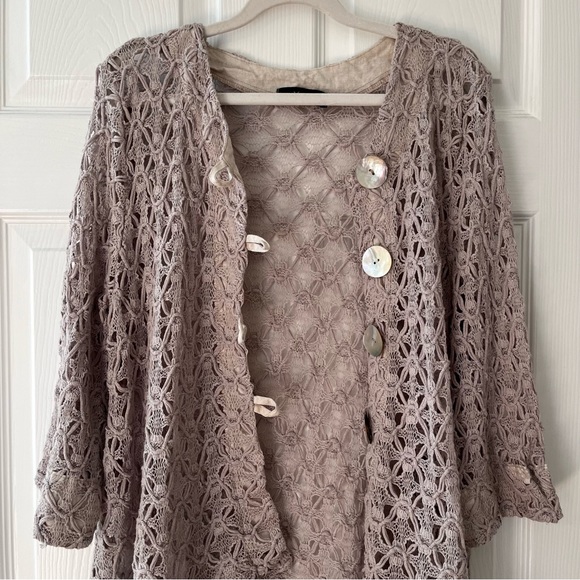 Sweaters - Taupe Crochet Cardigan